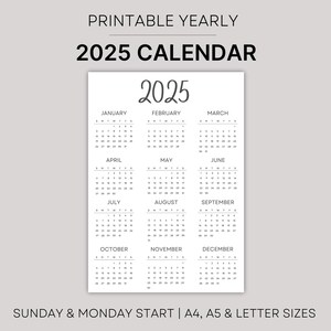 2025 Year Planner Printable, Yearly Planning Calendar, 2025 Digital Calendar, 2025 Calendar, Year At A Glance, Calendar Poster