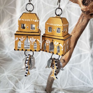 Goldenhour Ayin Ha'ra Home Amulet Earrings with Aluminum Fish Charms image 1