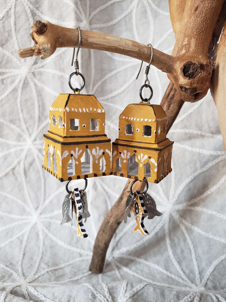 Goldenhour Ayin Ha'ra Home Amulet Earrings with Aluminum Fish Charms image 2