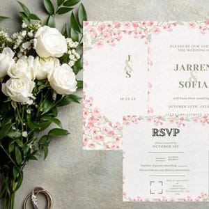 Modèle de faire-part de mariage floral d'été pour la douche nuptiale Carte de mariage de fleurs sauvages à imprimer pour événements de mariage Carte d'invitation minimaliste Canva