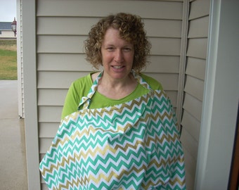 nursing cover in teal chevron and dots - FREE SHIPPING