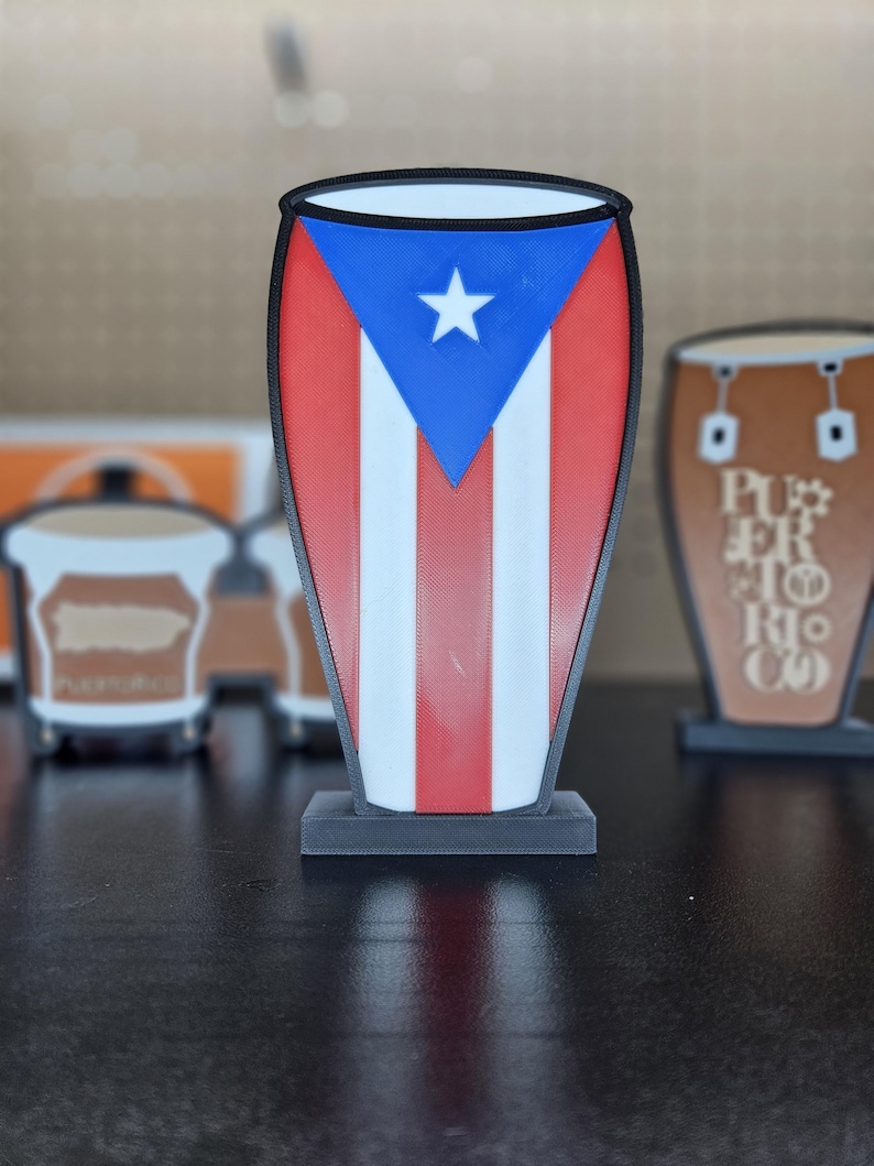 Puerto Rico Flag 3D printed Conga  home decoration. Musical Instruments, souvenirs.