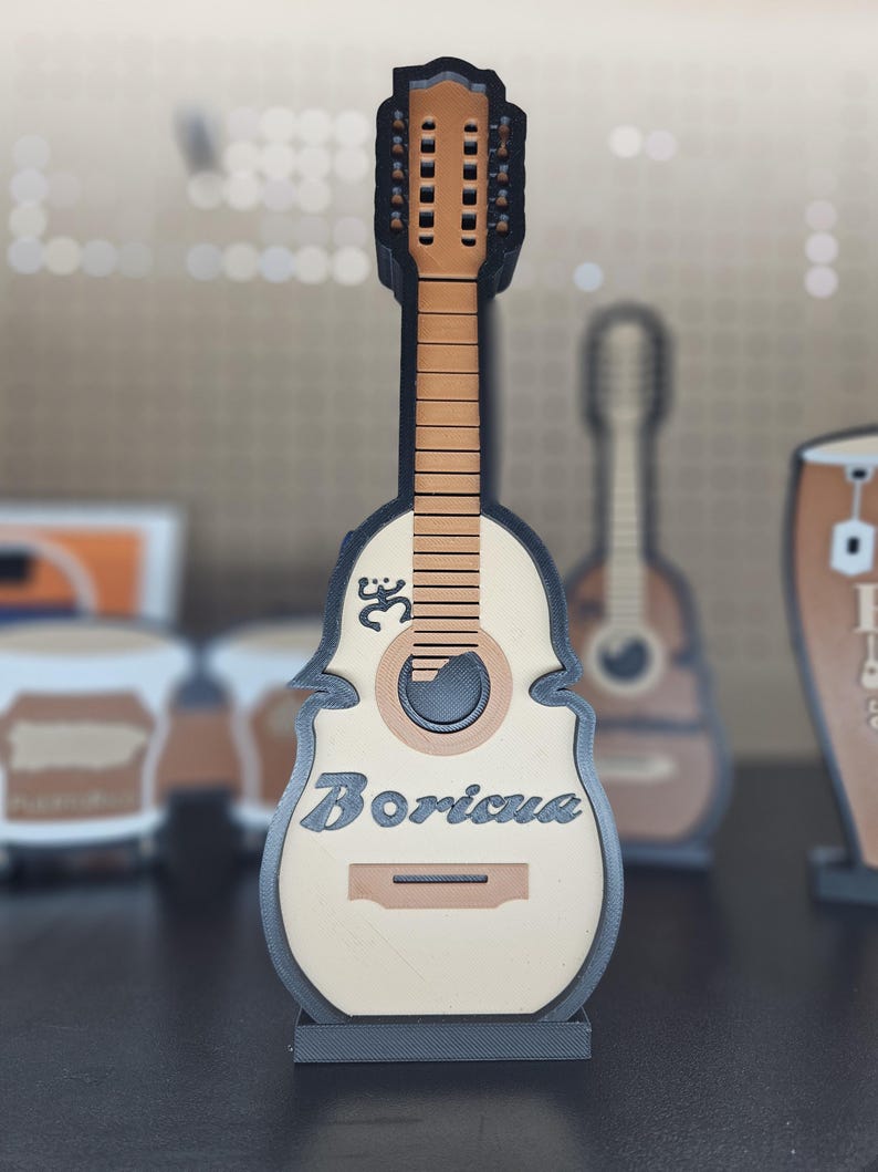 Cuatro Puertorriqueño guitar 3D printed home decoration. Musical Instruments, souvenirs.