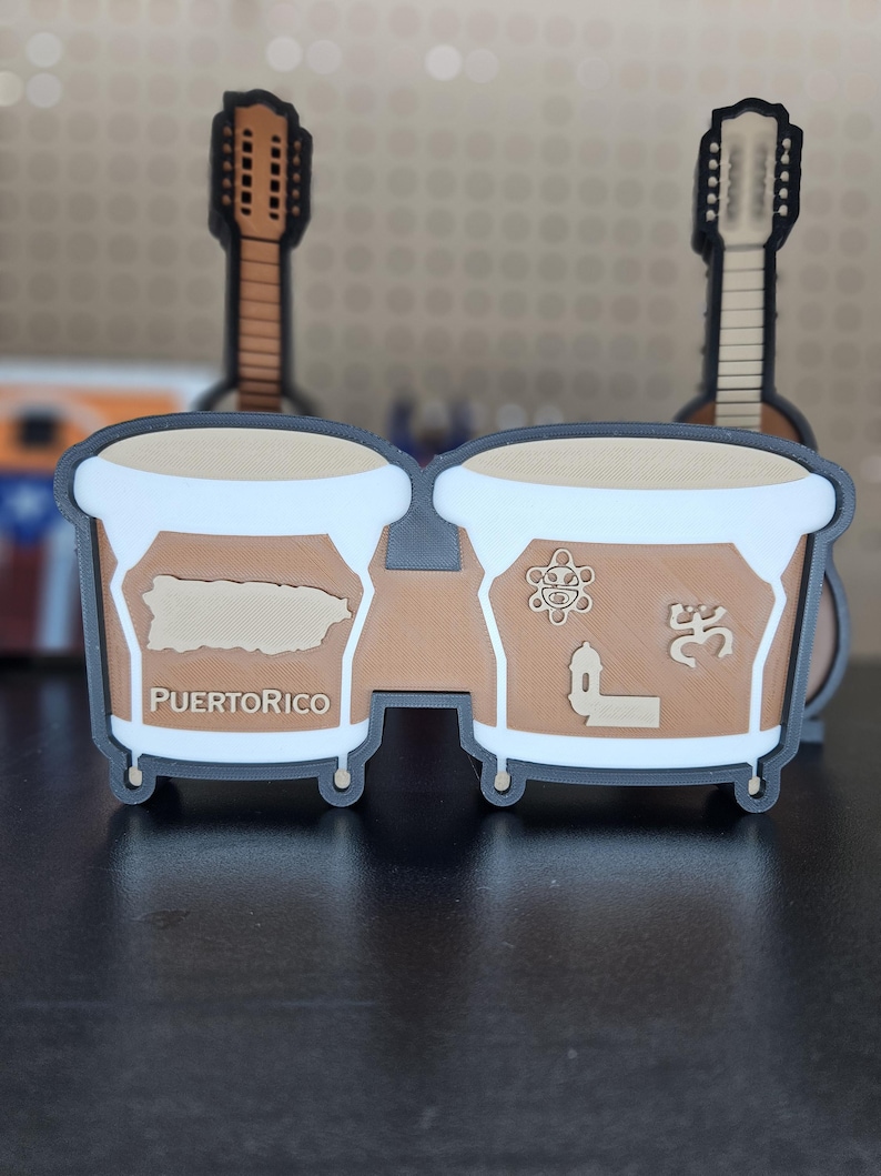 Bongo Puertorriqueño guitar 3D printed home decoration. Musical Instruments, souvenirs.