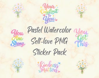 Paquete PNG de amor propio: 50 pegatinas de acuarela