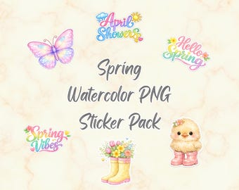 Paquete PNG de primavera: 50 pegatinas de acuarela