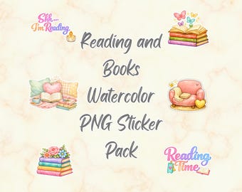 Paquete PNG para amantes de la lectura y los libros: 50 pegatinas de acuarela.
