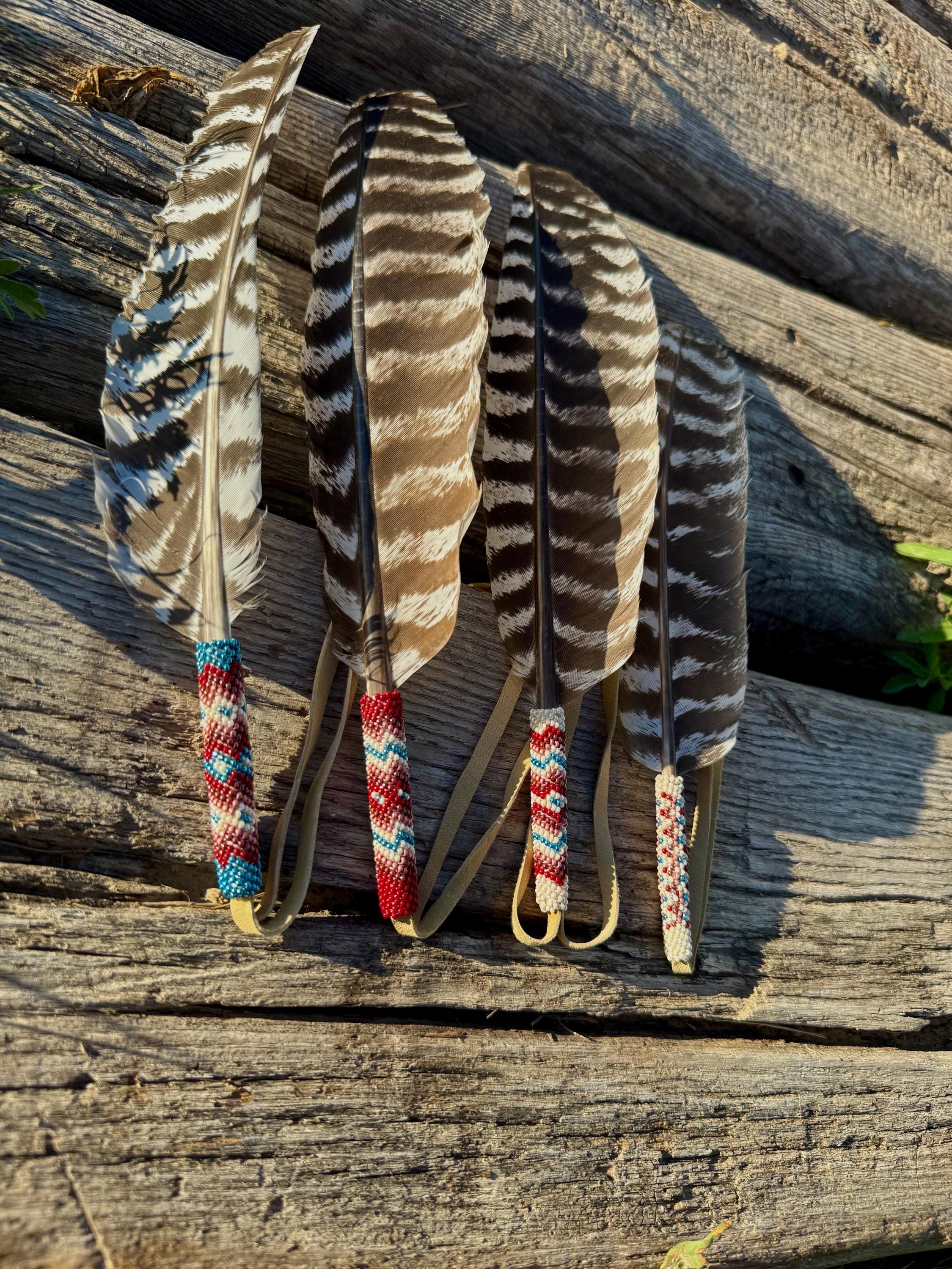Genuine Handcrafted Beaded Feathers- Peyote Stitched #smudge #traditional #feather #car.accessory #home.decor #graduate #gift.ideas4women