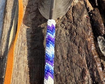 Handcrafted Beaded Smudge or Decorational Turkey Feather- Peyote Stitched #car.accessory #traditional #home.decor #unique #gift.ideas4women