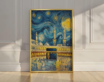 Kaaba Starry Night Canvas Print: Modern Islamic Wall Art