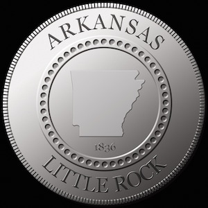 Arkansas State Digital Coin PNG - Digital State Coins - Little Rock State Capital - State of Arkansas Silver Coin - 1000x1000 px