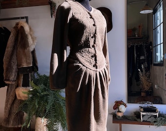 Vintage Oscar De La Renta Embroidered Wool Dress