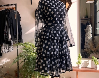 1970s Mr Mench Dallas Polka Dot Tiered Dress