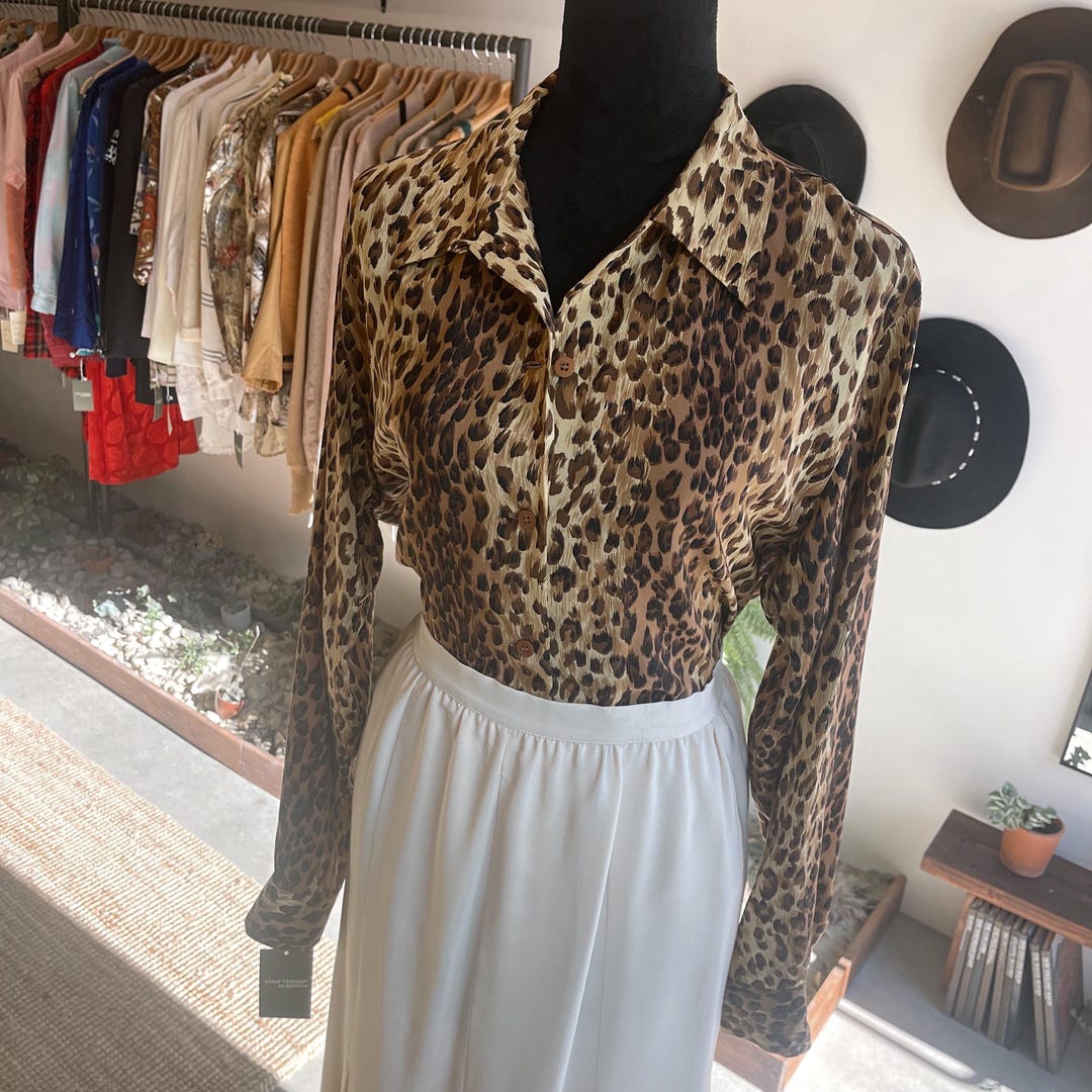90s zebra print 100% silk blouse