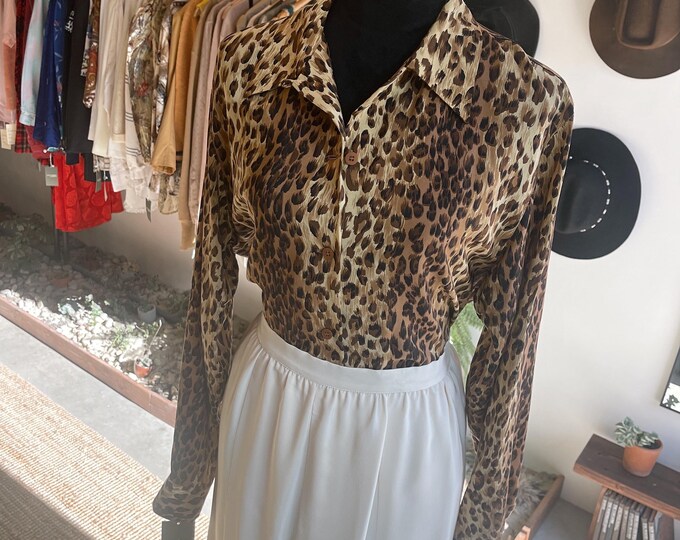 100% Silk Vintage Cheetah Print Blouse