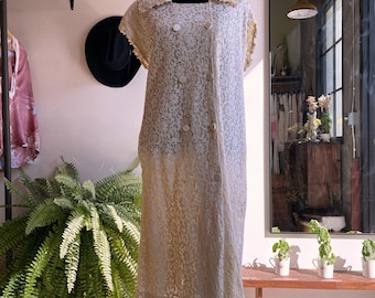 60’s Vintage Sleeveless Lace Double Breasted Sheath Dress or Vest