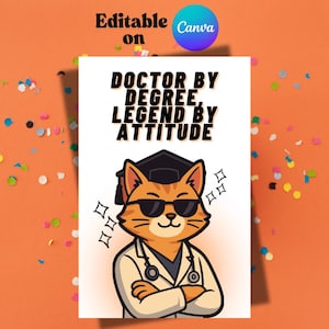 Cartão de formatura engraçado para médicos – Modelo editável do Canva | Download digital | “Doutor por diploma, lenda por atitude”
