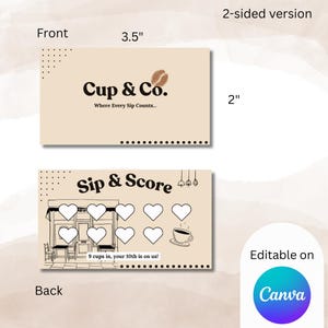 カフェのポイントカードテンプレート – コーヒーショップ、ベーカリー、または中小企業向けの編集可能なCanvaパンチカード | デジタルダウンロード