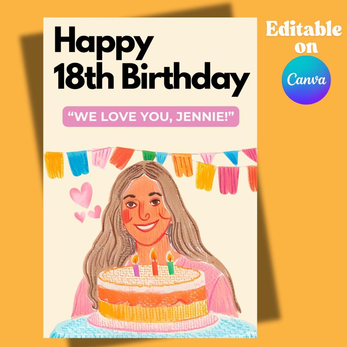 Editable 18th Birthday Card – Digital Canva Template | Personalized ...