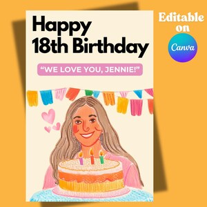 Tarjeta de 18.º cumpleaños editable: plantilla digital de Canva / Tarjeta de cumpleaños personalizada / Descarga instantánea