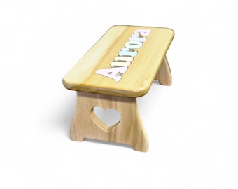 Personalized Name Puzzle Stool, Solid Wood, Montessori Toy