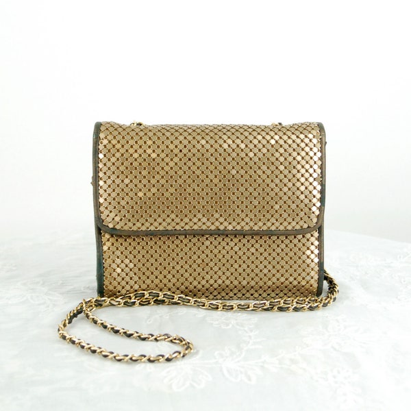 Whiting and Davis bronze copper mesh bag with chain strap satin finish evening bag