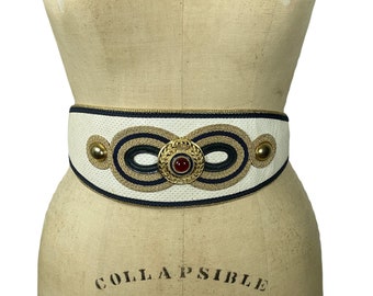 1980s leather cinch belt with gold crest by designer R.J. Graziano Size 28&quot; - 33&quot;
