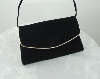 1960s black clutch purse velvet moleskin gold metallic convertible shoulder bag