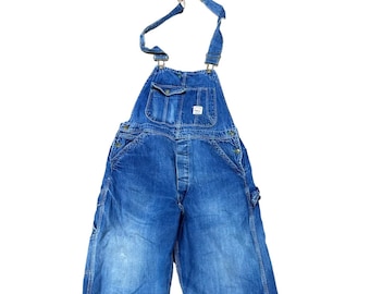 Mono de los años 50 de Jack Rabbit, ropa de trabajo de mezclilla azul sanforizada, cintura de 30", largo de 29"