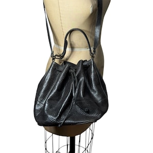 Vintage python embossed leather drawstring bucket bag by Furla Made in Italy