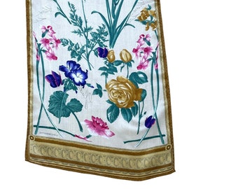 Vintage silk scarf with flowers and neo classical border by Liz Claiborne