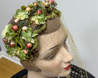 1950s flower head band hat adjustable woodland vibe