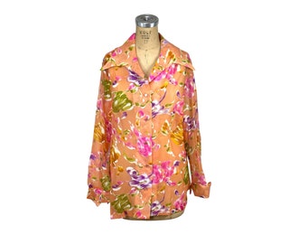 1970s sheer floral blouse tunic Size XL Plus Size