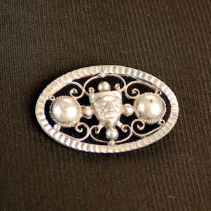 Vintage mexikanische Sterling Silber Brosche Azteken oder Maya Krieger Silber filigran