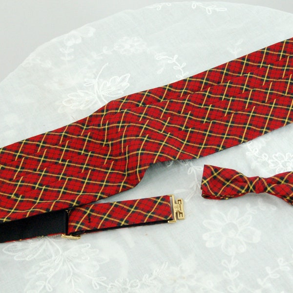 Vintage cummerbund and bow tie red plaid tartan Resisto NOS in box Size 36-44 Size L
