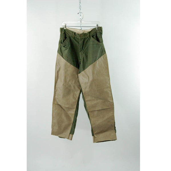 Vintage hunting pants field hiking shooting pants green cotton and vinyl protection water repellent Size 34