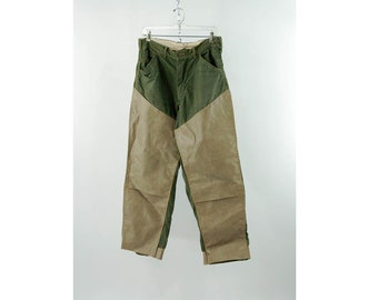 Vintage hunting pants field hiking shooting pants green cotton and vinyl protection water repellent Size 34