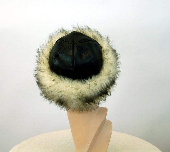 1960s winter hat fur hat black vinyl and faux fur… - image 6