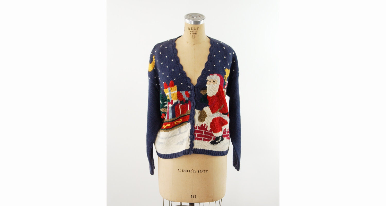 Christmas Sweater Party Cardigan Santa up on the Rooftop Ugly - Etsy  Australia