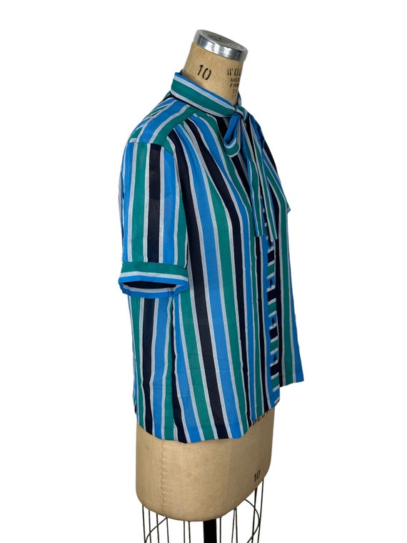 1970s striped semi-sheer blouse with pussy bow by… - image 3
