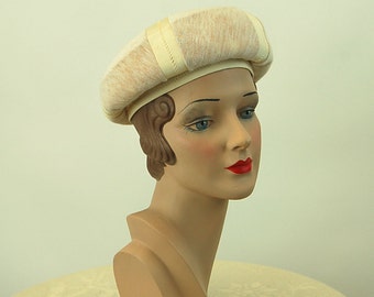 Vintage Marche Exclusive Navy Blue Velour Beaded Hat from the 1960s