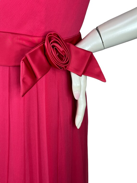 1960s silk dress with pleated skirt and satin ros… - image 4