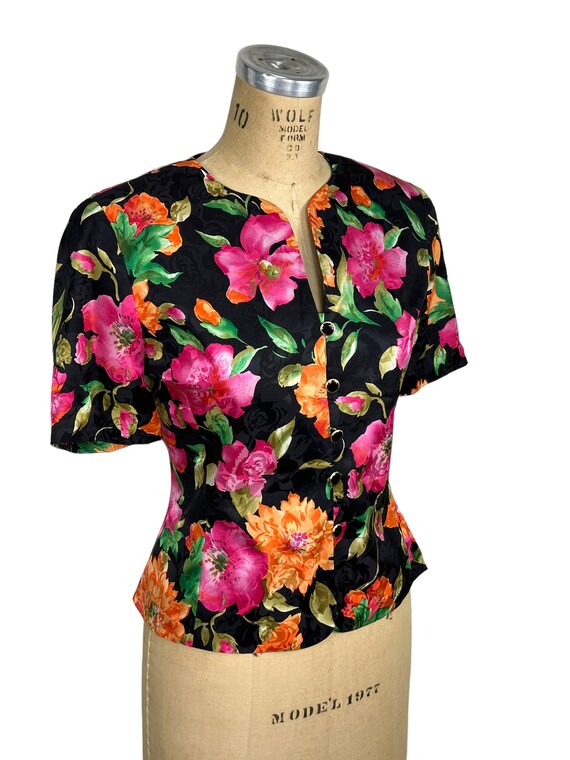 1980s silk floral blouse by Oleg Cassini Size 6 M… - image 5