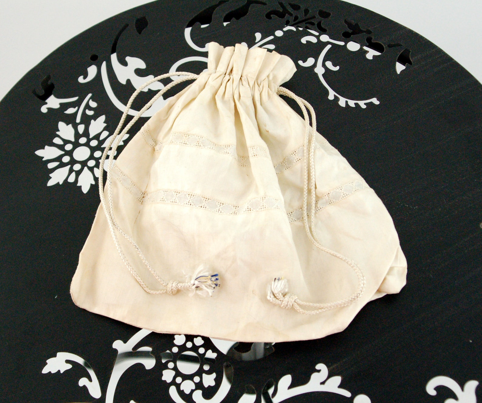 Edwardian Reticule Purse Ivory Linen Drawstring Pouch Purse With Open ...