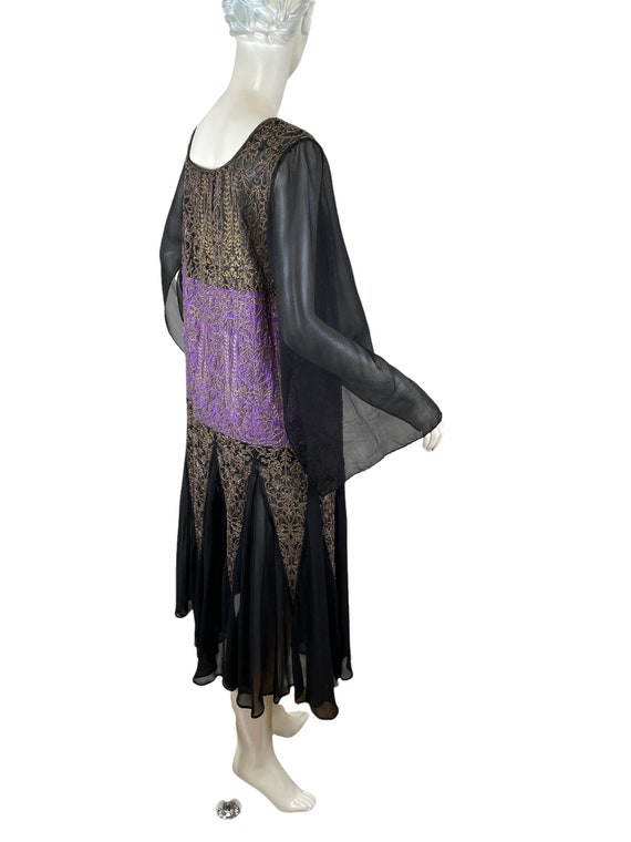 1920s silk chiffon dress black purple with gold b… - image 4