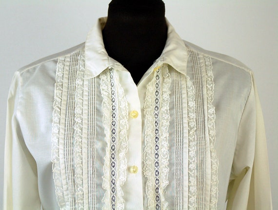 1960s blouse, cream white blouse, lace ruffle fro… - image 6