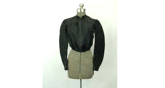 Victorian black silk bodice blouse pin tuck pleats