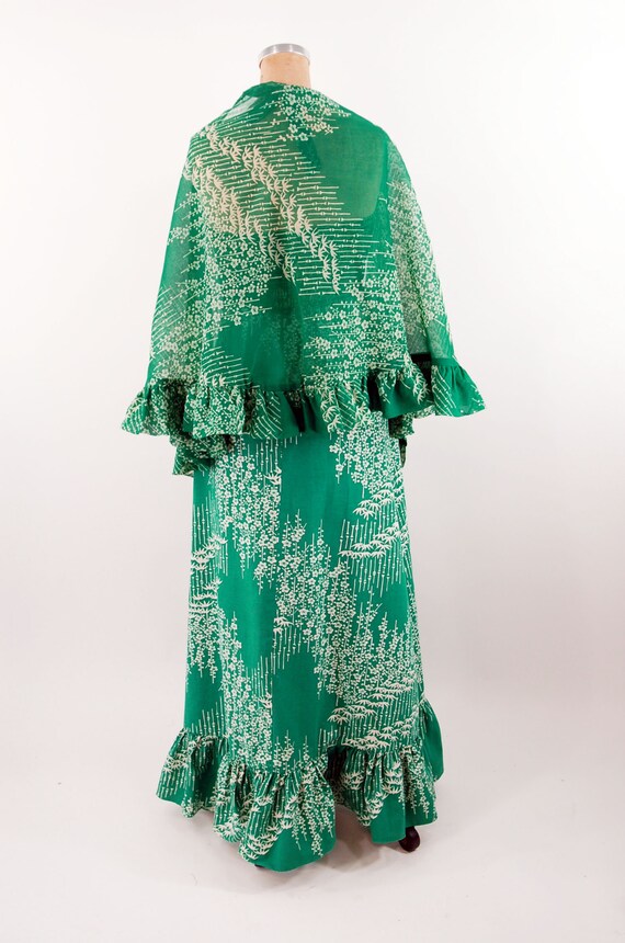 1970s maxi dress green white floral tube top cotton h… - Gem