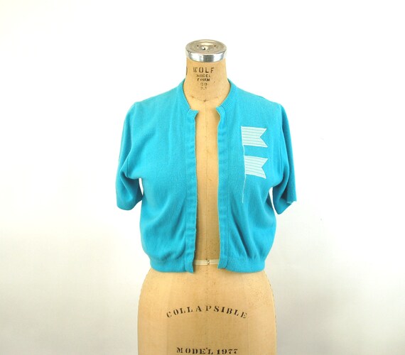 1950s sweater cropped cardigan blue nautical cropp