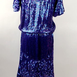 1980s sequin beaded skirt and top purple iridescent Megere silk made in India Size M image 4